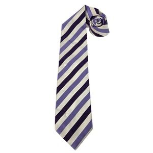 Bachrach Mens Striped Silk Necktie Made in Italy Purple Lavender Formal 58"